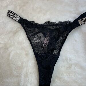 Victoria's Secret Black Lace Thong with Sparkling Accents